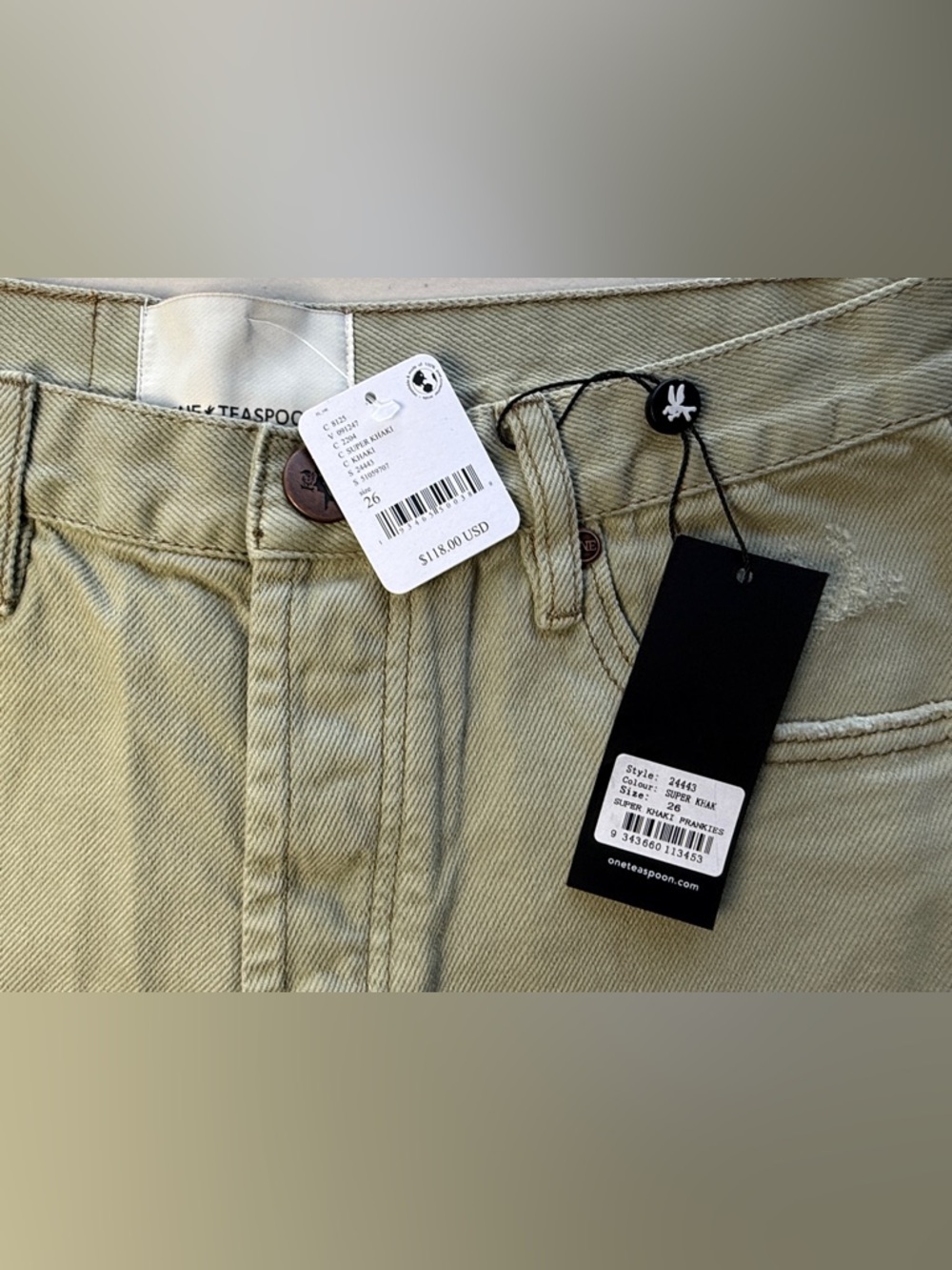 One Teaspoon Frankies Super Khaki Distressed Denim Shorts 26 NWT Jorts - Picture 7 of 10